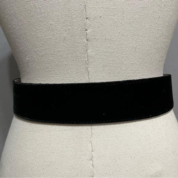 Chico’s Black Velvet Leather Gunmetal Gray Rhinestone Belt Sz-Small/Medium