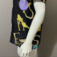 Vintage Black Silk Artsy Button Front Short Sleeve Shirt Sz-12