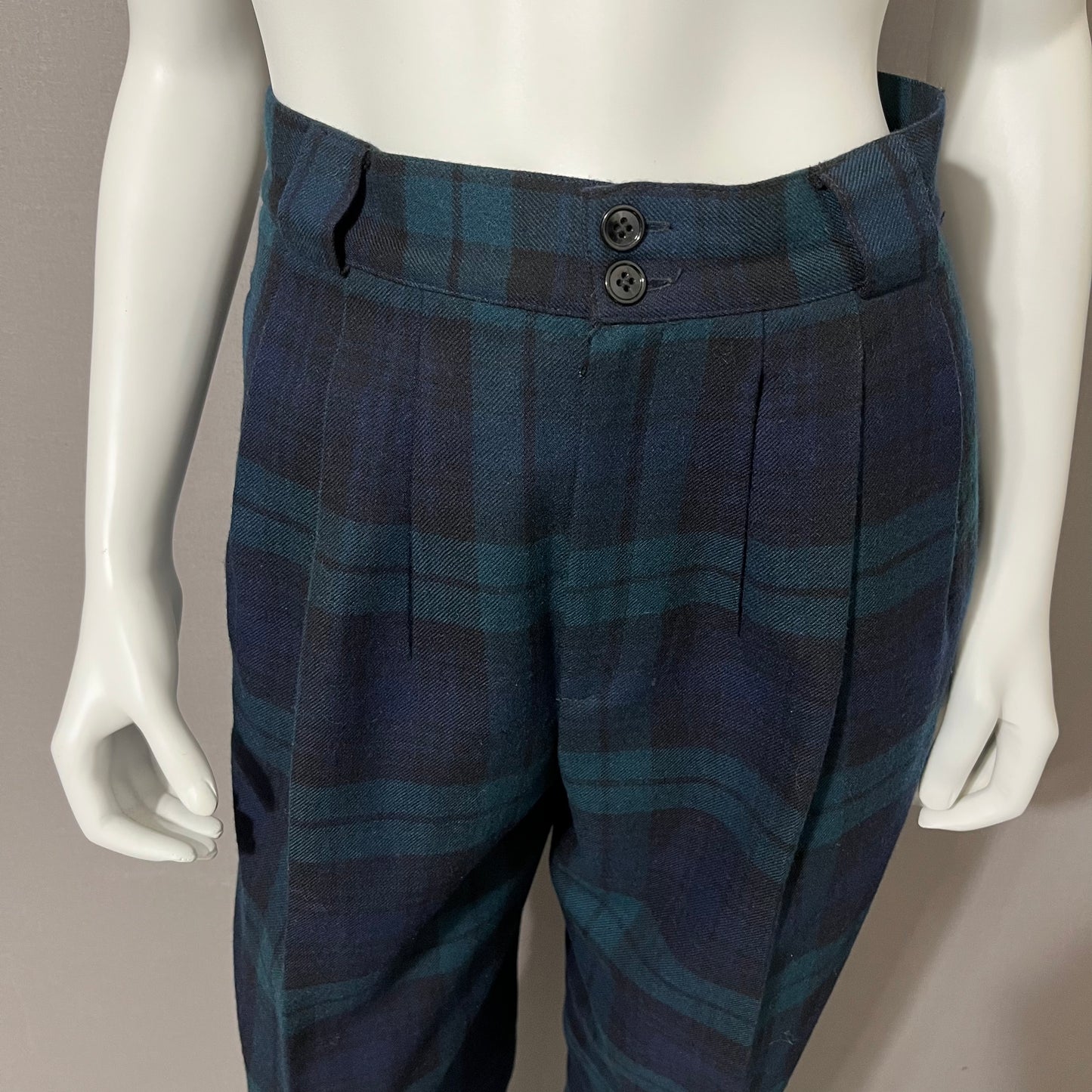 Wool Vintage Green/Navy Plaid High Waist Pants Sz-10 or Medium