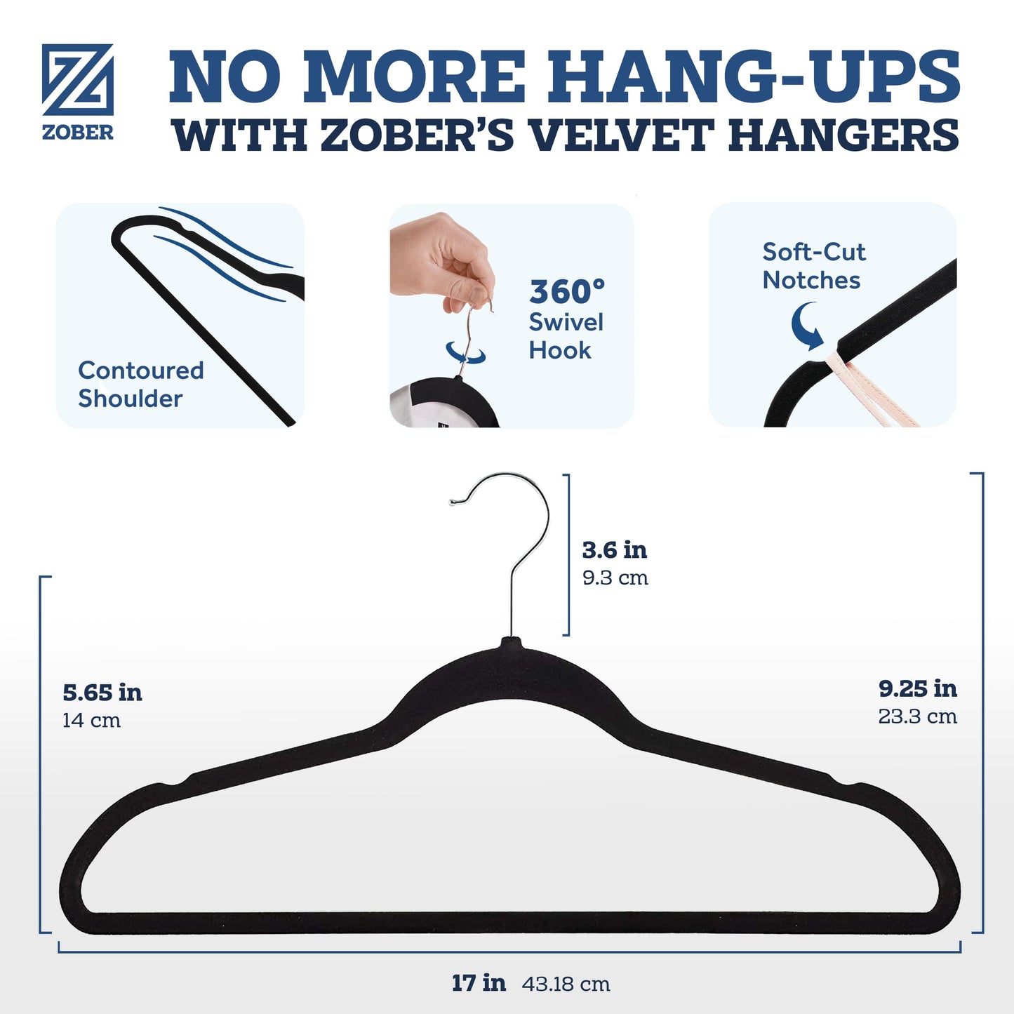 Zober Velvet Hangers 50 Pack - Heavy Duty Black Hangers