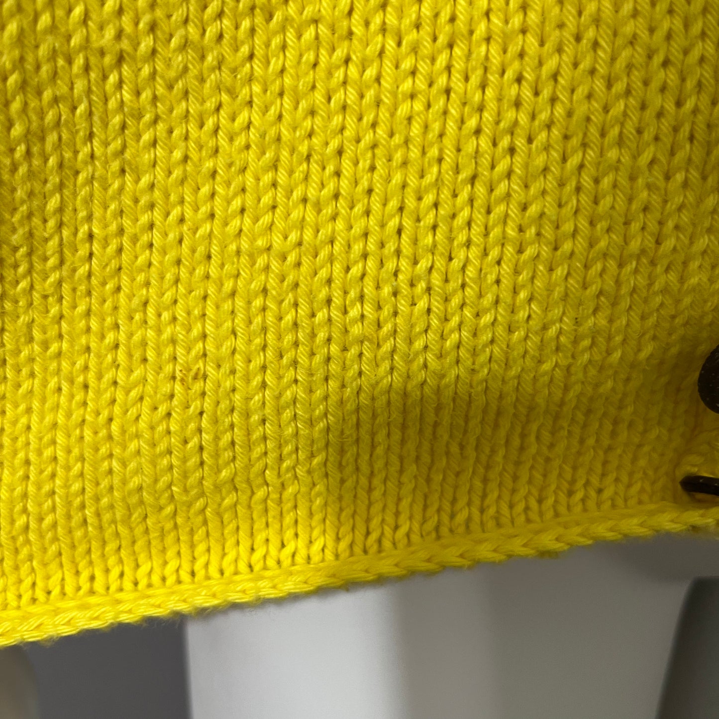 Yellow Pure Hand-Knit V-Neck Textured Button Sweater Sz-Small/Medium