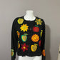 Cotton Black Fruit Embroidered Open Front Blazer Sz-Medium