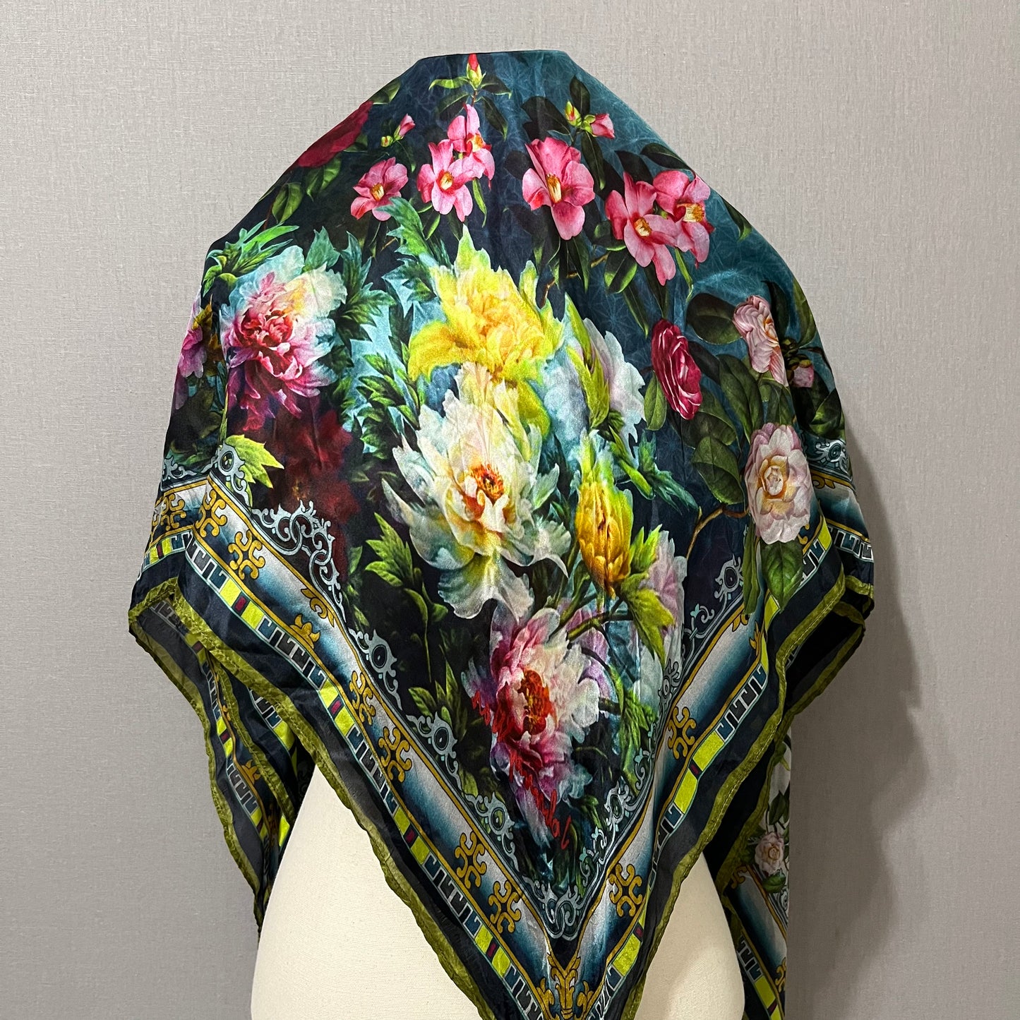 Floral Print With Tassels Silk Scarf