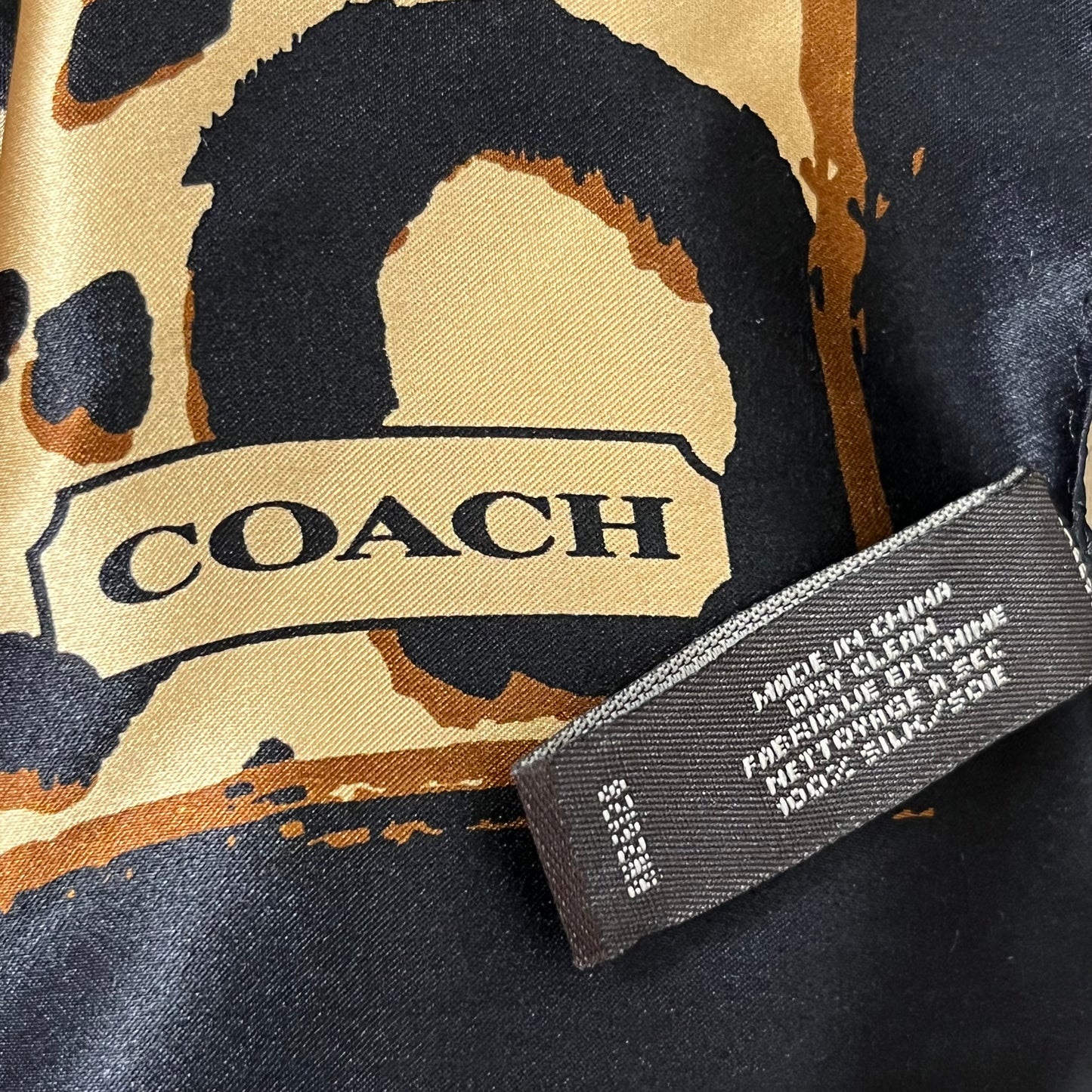 Coach Brown/ Black 100% Silk Cheetah Print Scarf