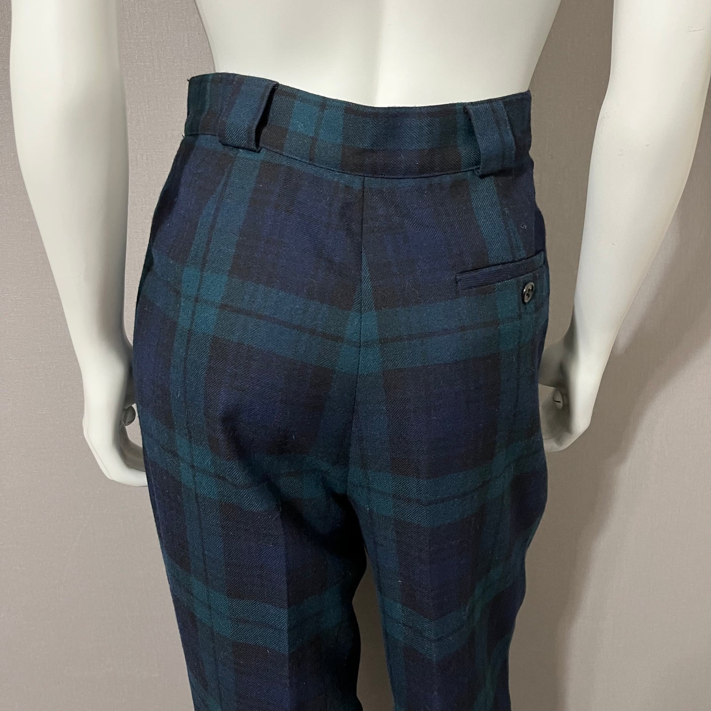 Wool Vintage Green/Navy Plaid High Waist Pants Sz-10 or Medium