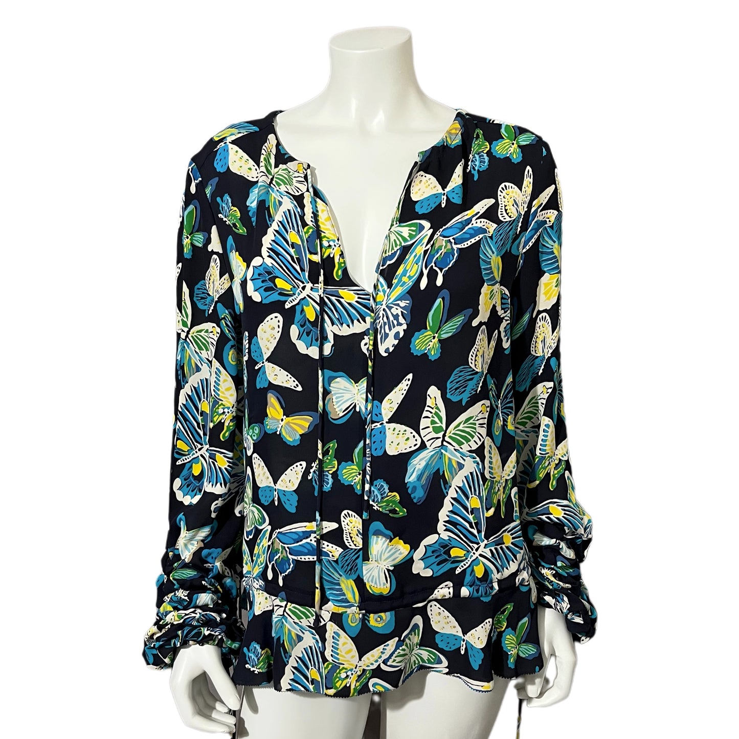 Tory Burch Blue Butterfly Silk Blouse Sz-Medium