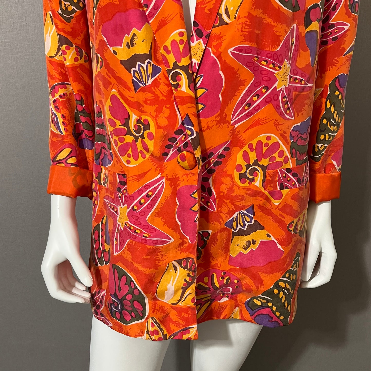 Vintage Carol Horn Orange Silk Sea Shell Blazer Sz-Medium