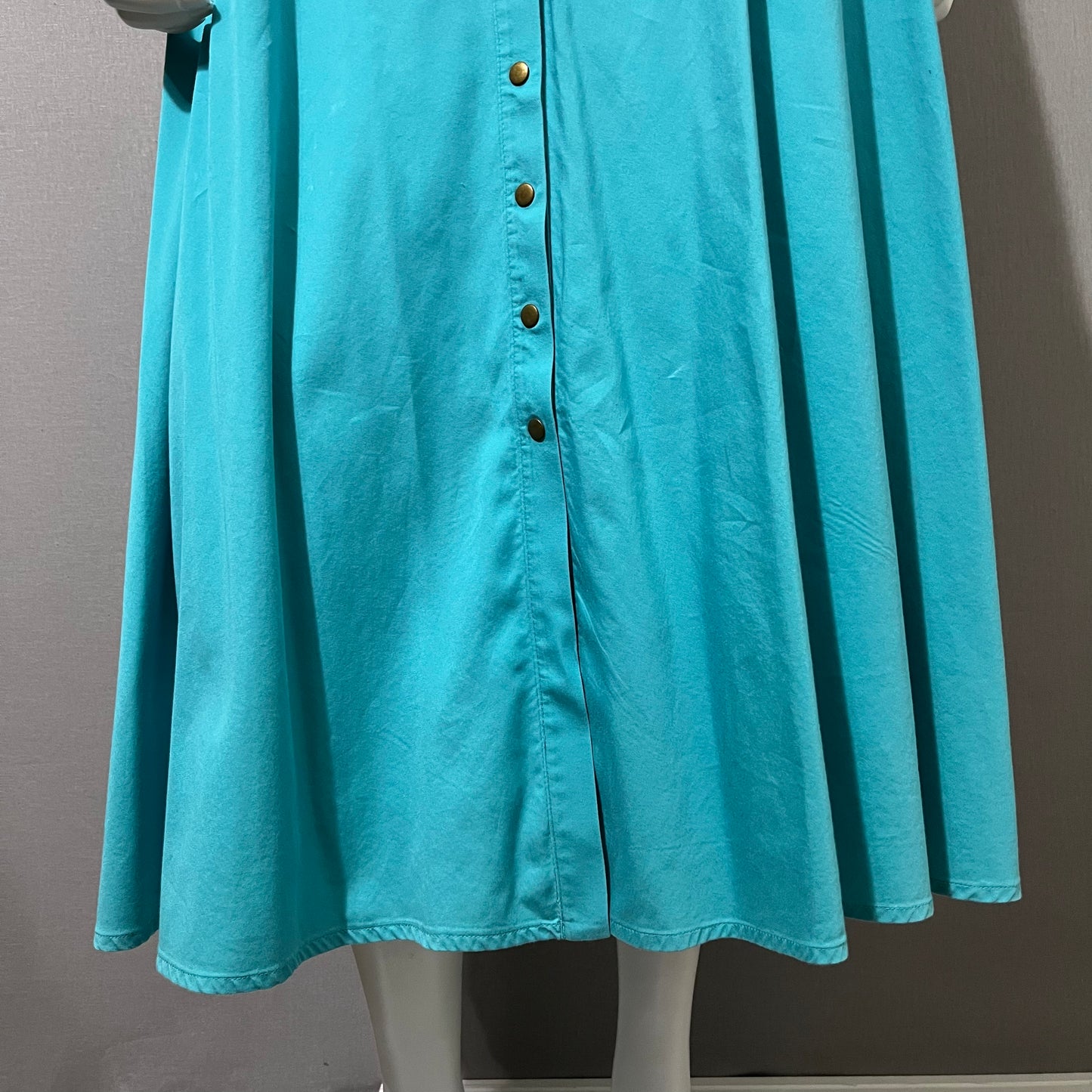 Vintage Inspired Nine West Turquoise Cotton Snap Front Dress Sz-8