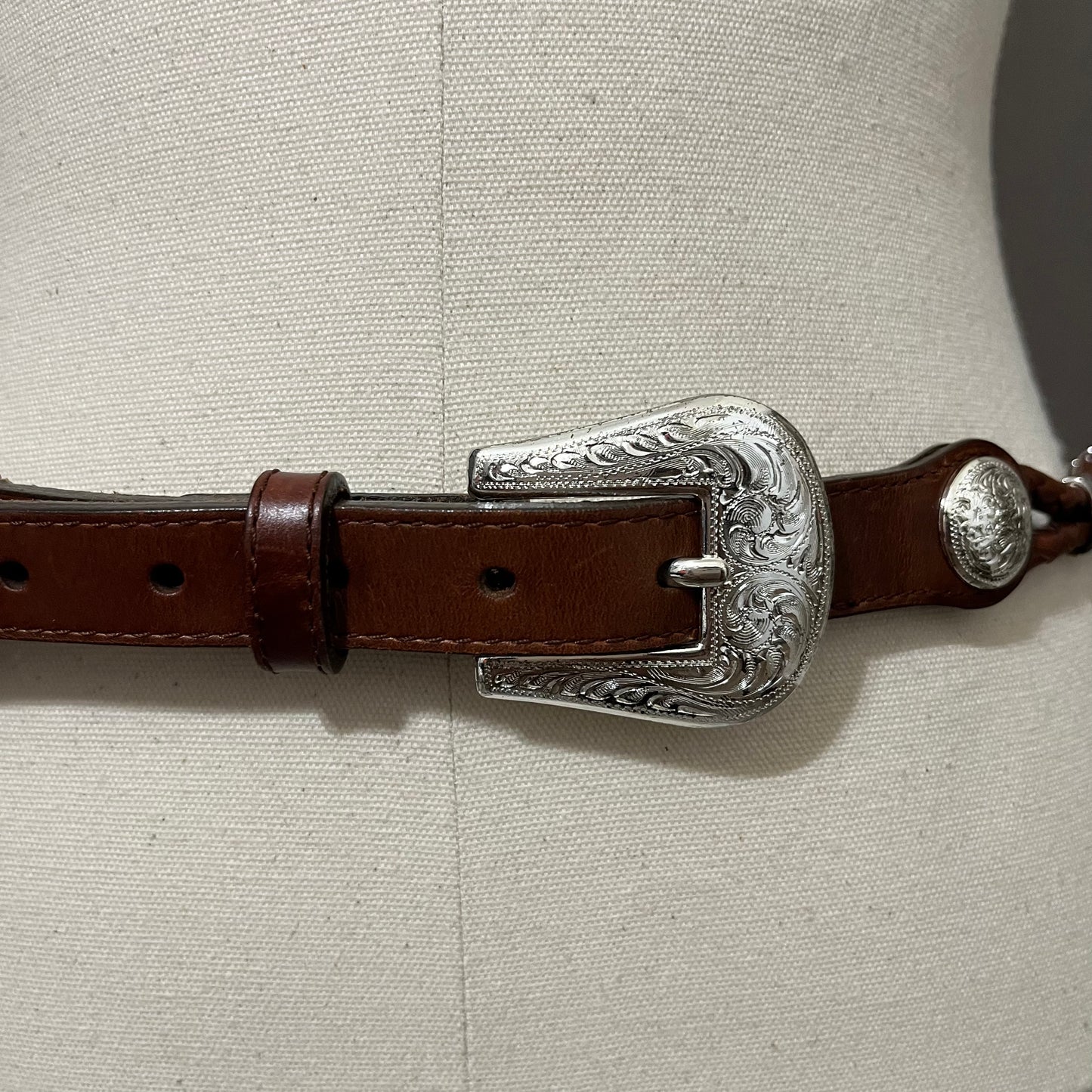 Tony Lama Brown Leather Silver Hardware/Buckle Skinny Belt Sz-32