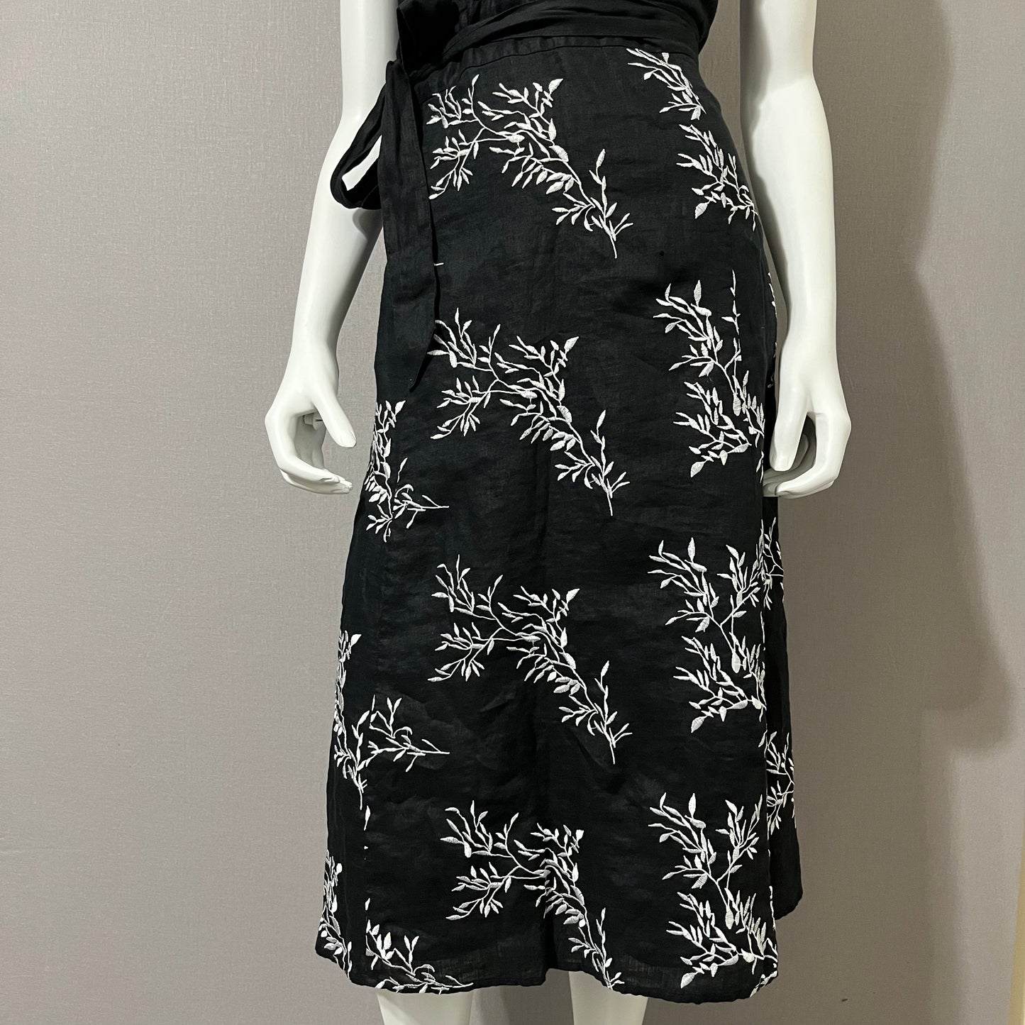 Linen Peter Nyard Black Sleeveless Floral Print MIDI Dress Sz-16