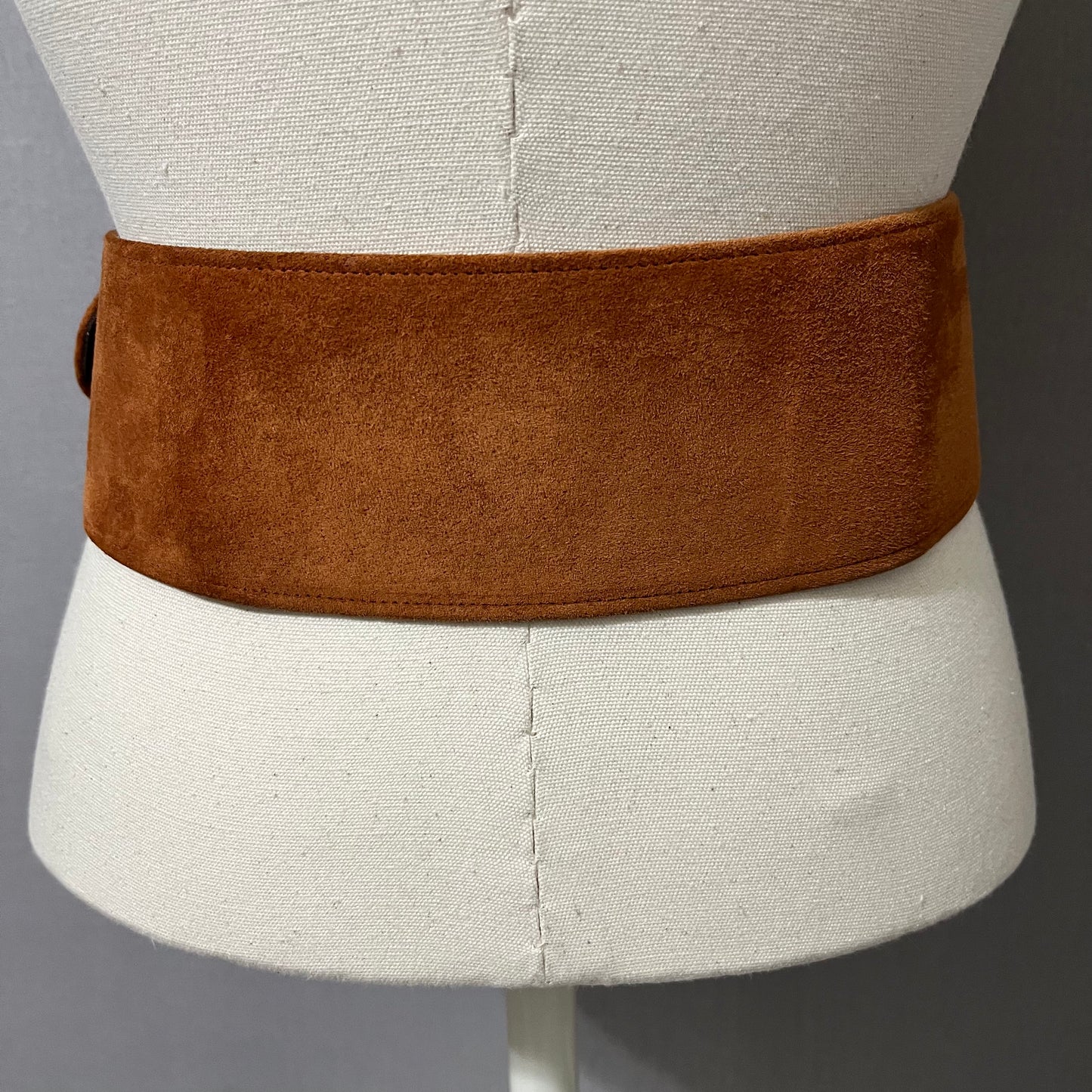 Vintage Nava Cognac Brown Suede Leather Wide Belt Sz-Small