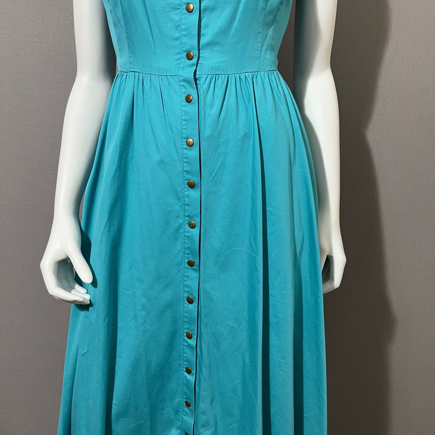 Vintage Inspired Nine West Turquoise Cotton Snap Front Dress Sz-8