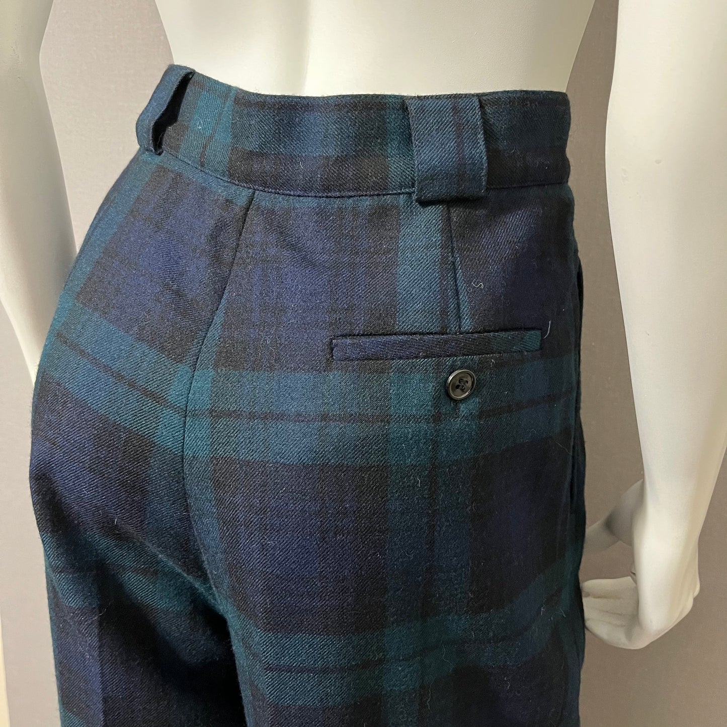 Wool Vintage Green/Navy Plaid High Waist Pants Sz-10 or Medium