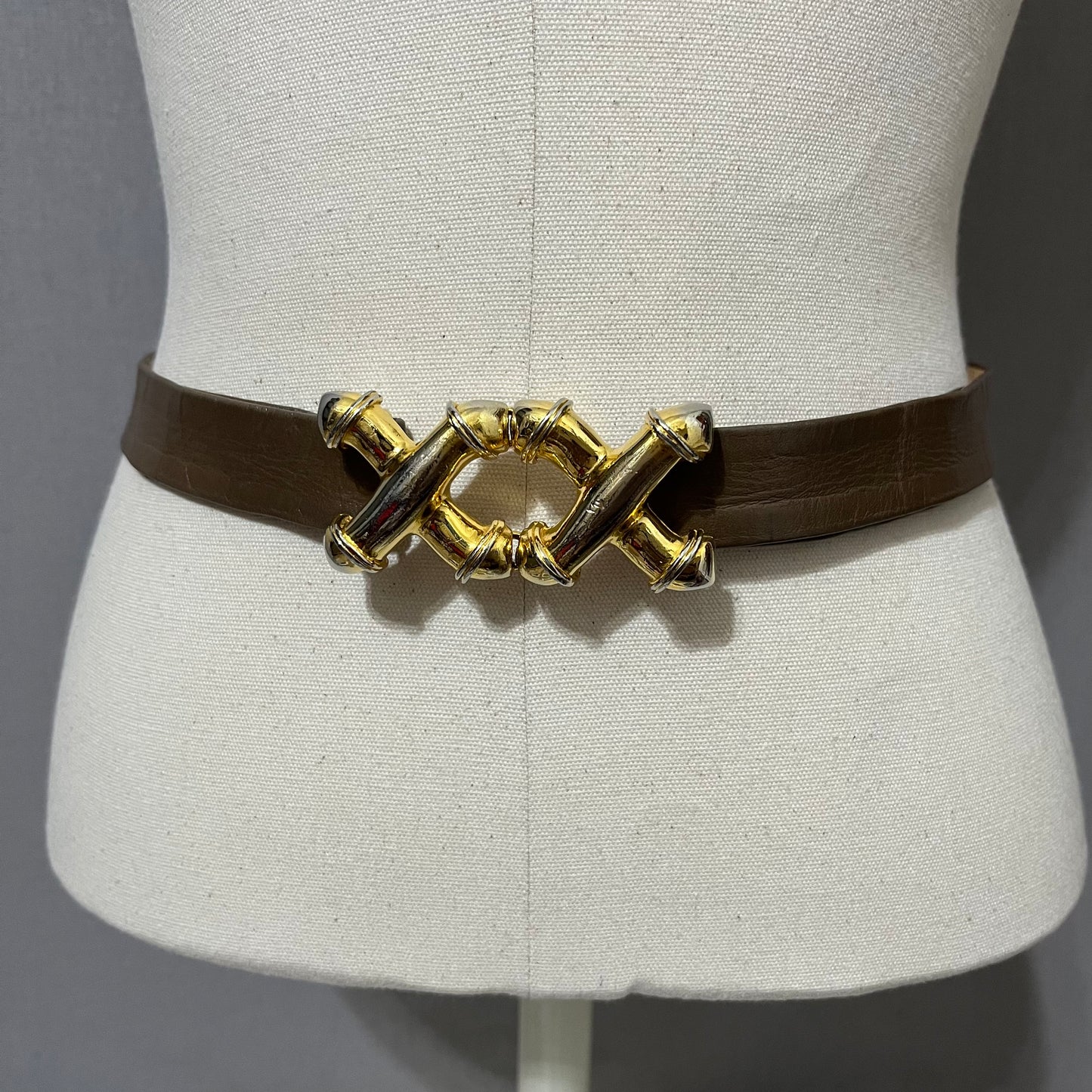 Vintage Accessocraft Taupe Double XX Skinny Leather Adjustable Belt