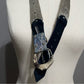 Blue Rhinestones Silver Metal Made In Italy Leather Belt Sz-Large