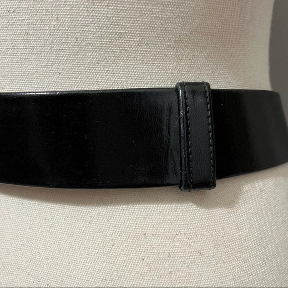 Vintage Black Leather Gold Floral Buckle Adjustable Belt Sz-Small/Large