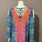 Tolani Multi-Color Silk Tunic Top Exposed Shoulder Long Sleeve Sz Large