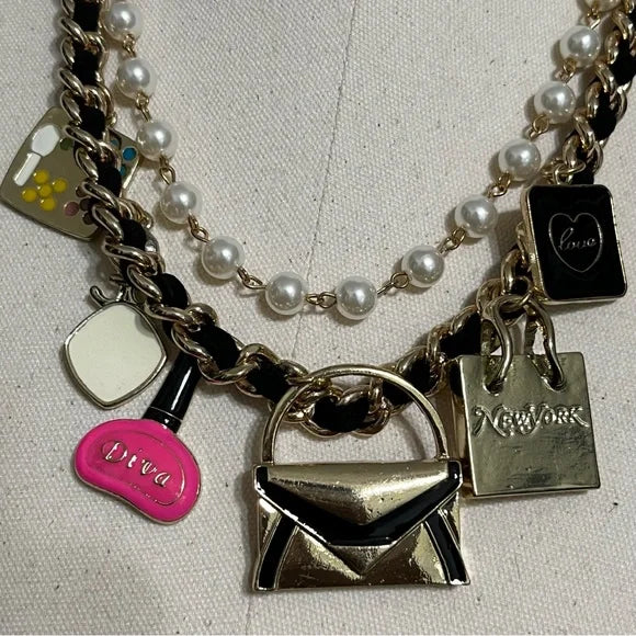 Gold Charm Statement Necklace