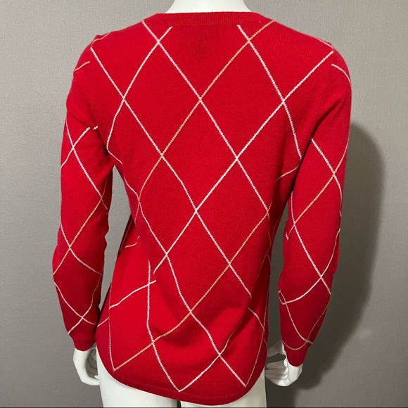 Lands End Red Diamond Print 100% Cashmere Sweater Sz-Small