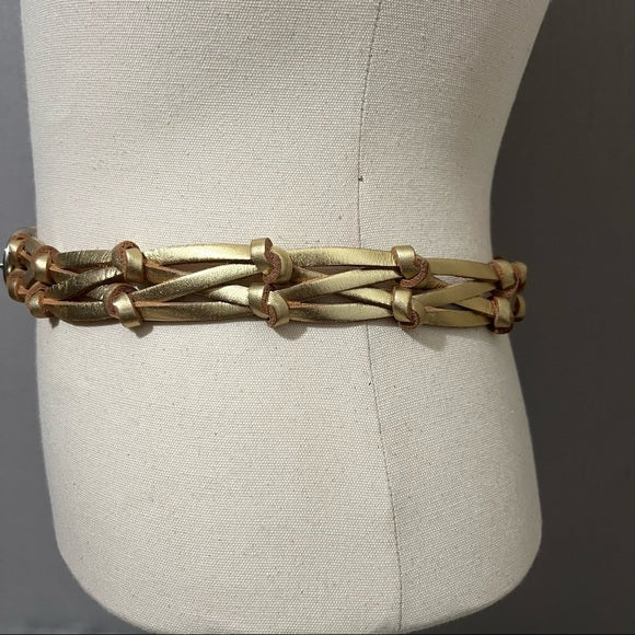 Fossil Gold Metallic Braided Leather Belt Sz-Medium