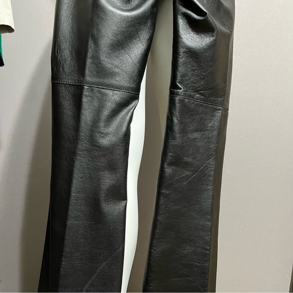 Vintage Hugo Buscati Black Leather Straight Leg Pants Sz-4