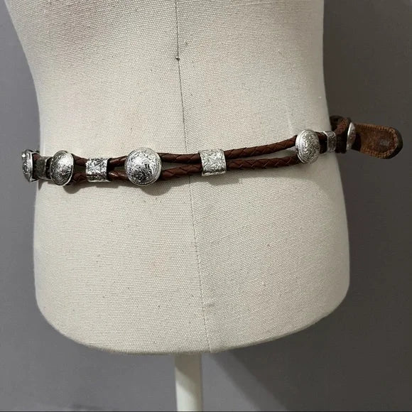 Tony Lama Brown Leather Silver Hardware/Buckle Skinny Belt Sz-32