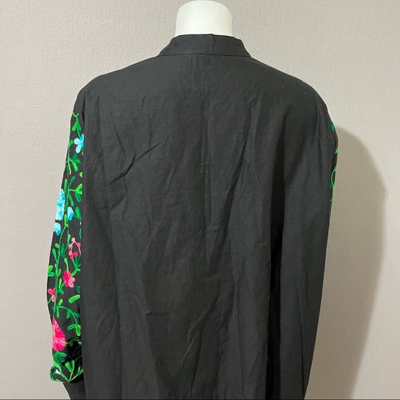 National since 1952 Black with Floral Embroidery Shirt Sz -2X