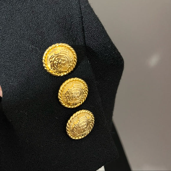 Vintage J.H. Collectibles Black 100% Wool Gold Button Front Blazer Sz-14 W