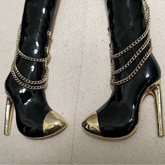 Black | Gold Boot Statement Earrings
