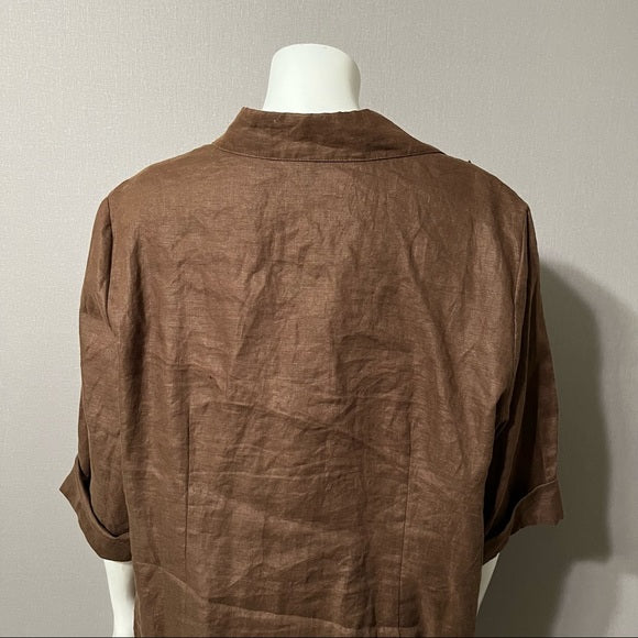 Edward Women Chocolate Linen Raise Floral Shirt Sz-1X