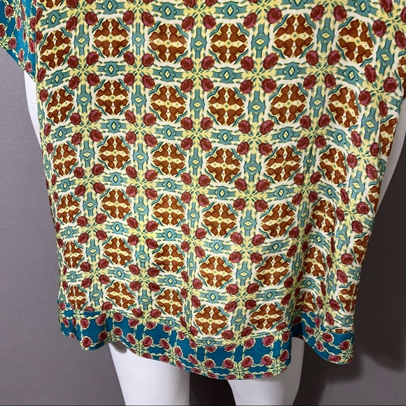 Sundance Multi-Color Print 100% Silk Short Sleeve Top Sz Large