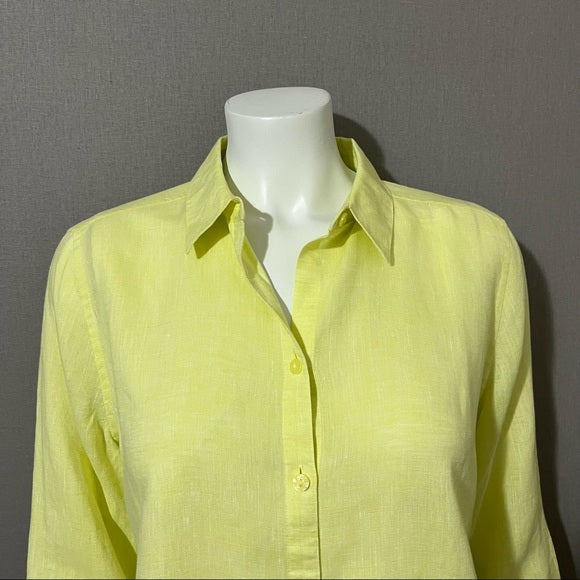 Chico’s Yellow Button Front Linen Shirt 3/4 Sleeve Sz-Medium