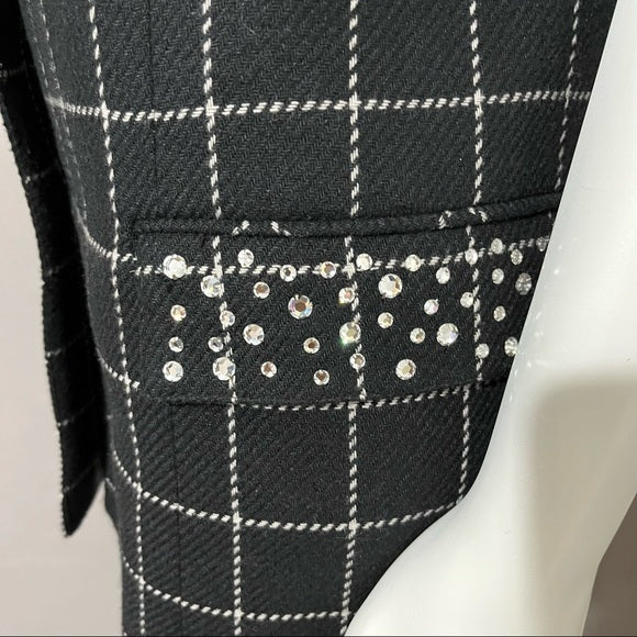Vintage Criscione Black Windowpane Jeweled Wool Silk Blazer Sz-Large