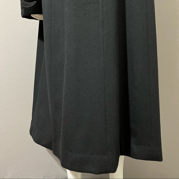 Vintage Lorovi Black With Velvet Collar Wool Longline Coat Sz-10