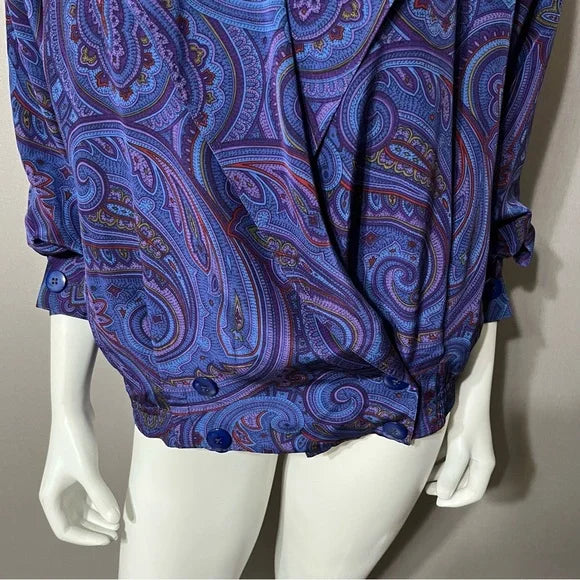 Vintage Ellen Tracy Silk Paisley Print Bomber Jacket Sz-Medium Petite