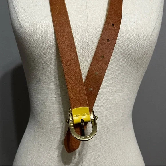 Vintage Rough Roses Mustard Yellow Leather Belt Sz-Medium