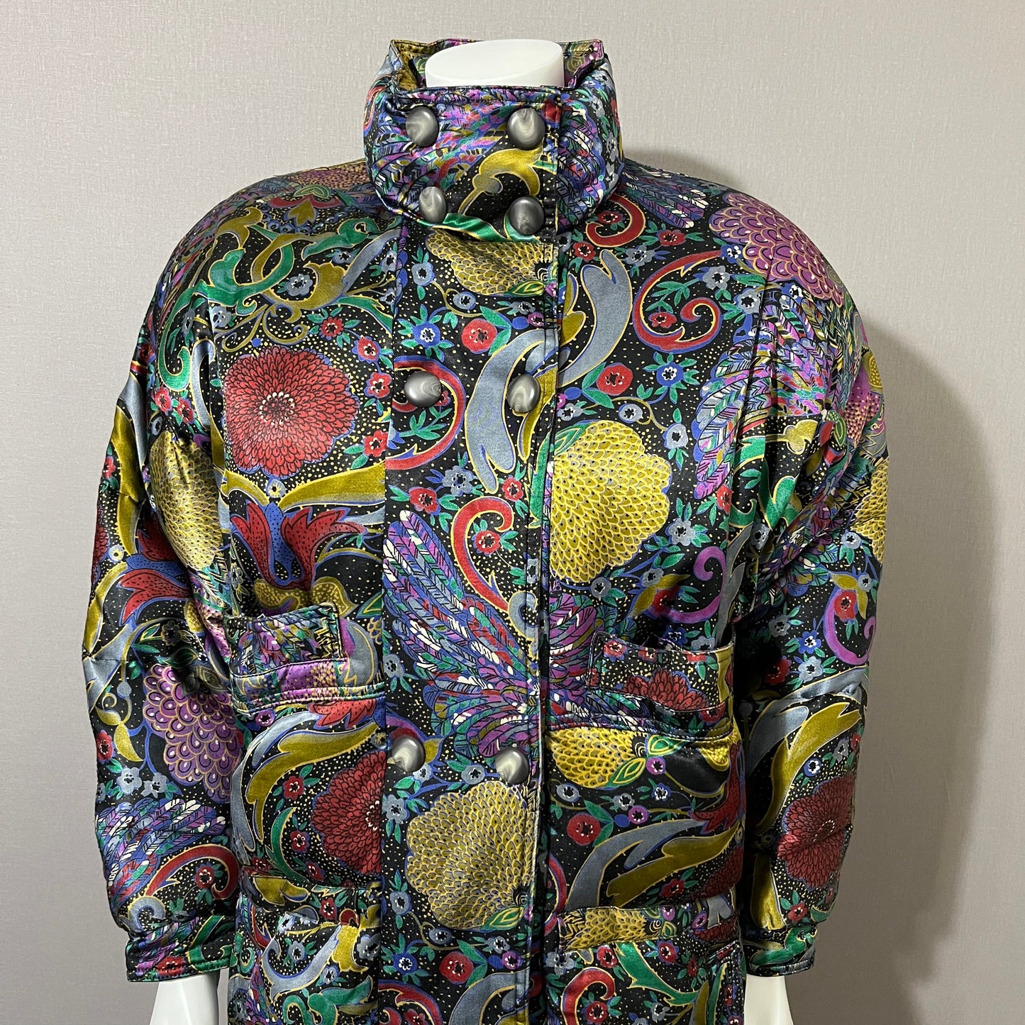 Vintage Bill Blass Paisley Peacock Feather Down Winter Coat Sz-Medium