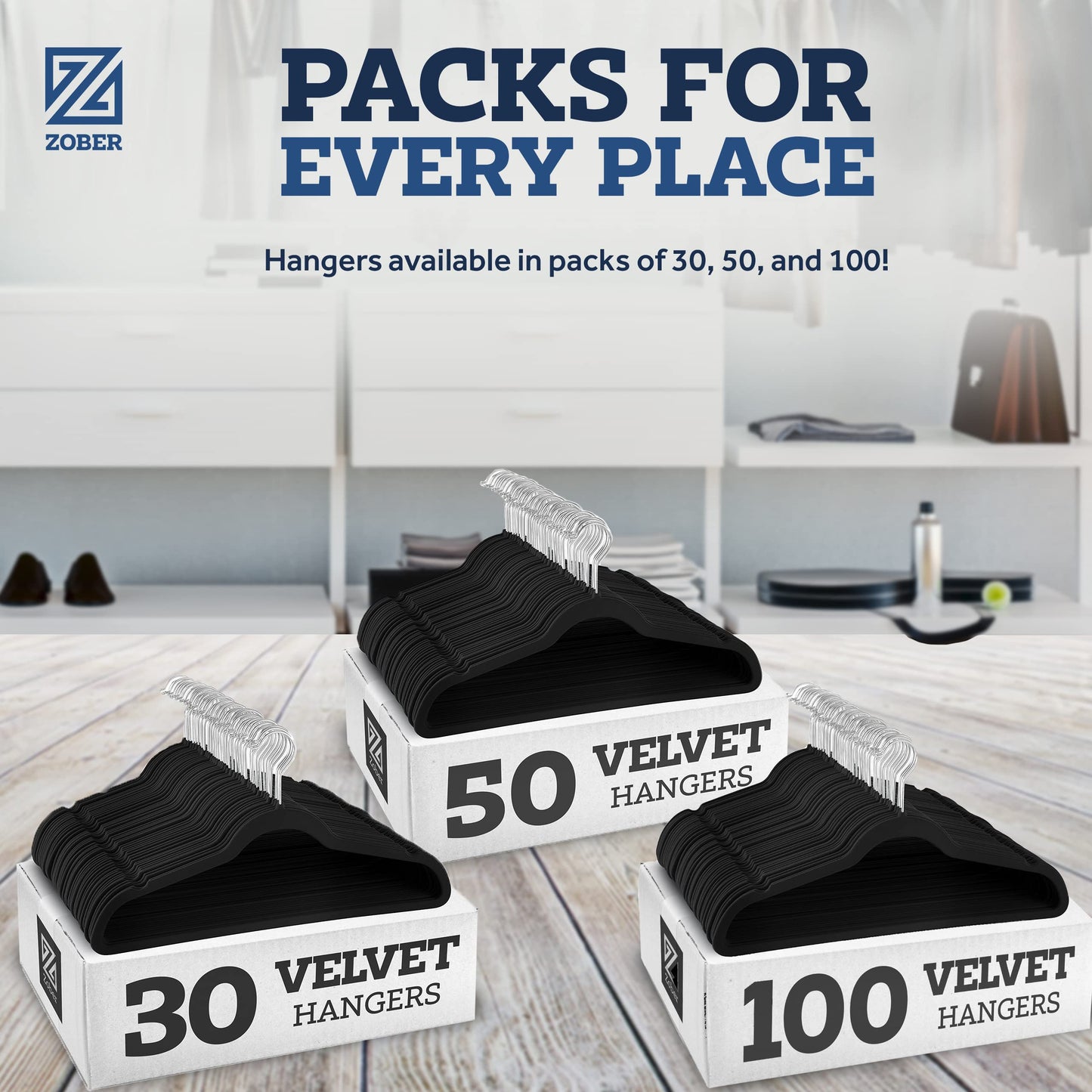 Zober Velvet Hangers 50 Pack - Heavy Duty Black Hangers