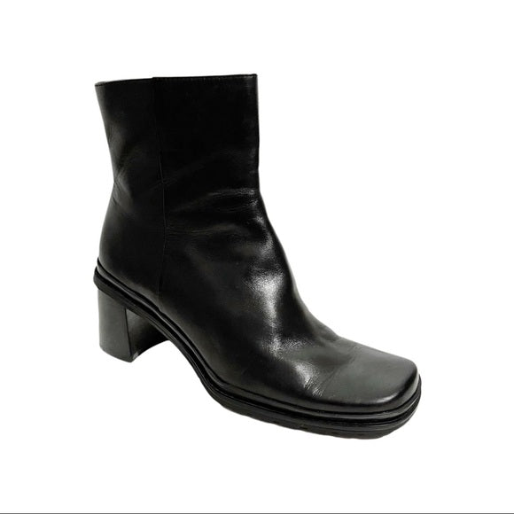 Enzo Angiolini Black Leather Square Toe Ankle Platform Boot Sz- 6 1/2M