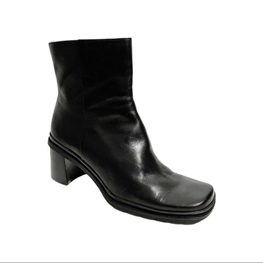 Enzo Angiolini Black Leather Square Toe Ankle Platform Boot Sz- 6 1/2M