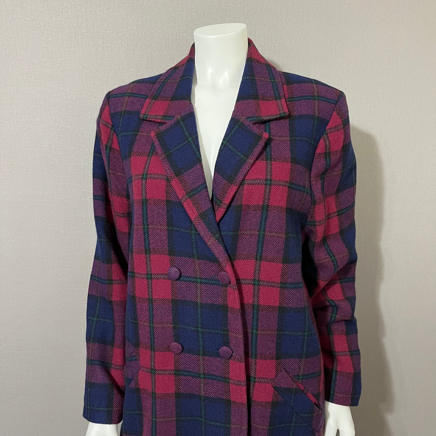 Wool Branigan Weavers Plaid Burgundy/Navy Longline Coat Sz-Small