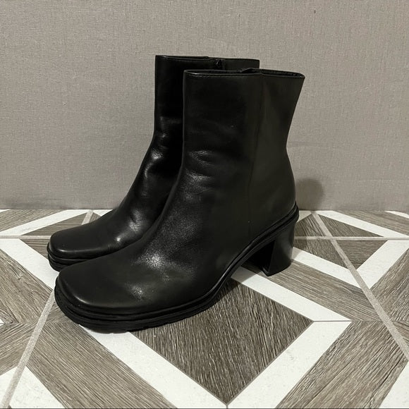 Enzo Angiolini Black Leather Square Toe Ankle Platform Boot Sz- 6 1/2M
