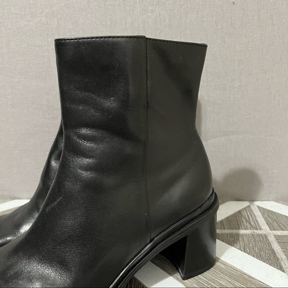Enzo Angiolini Black Leather Square Toe Ankle Platform Boot Sz- 6 1/2M