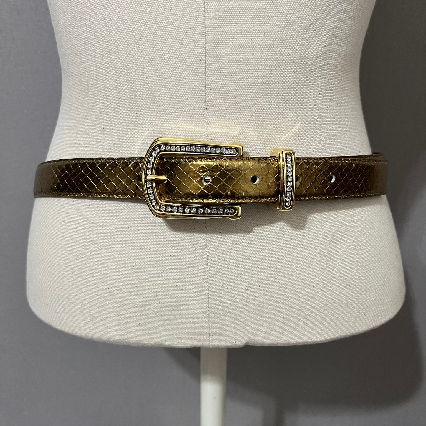 Vintage Gold With Rhinestone Buckle Genuine Snake Skin Belt Sz-Small-Medium