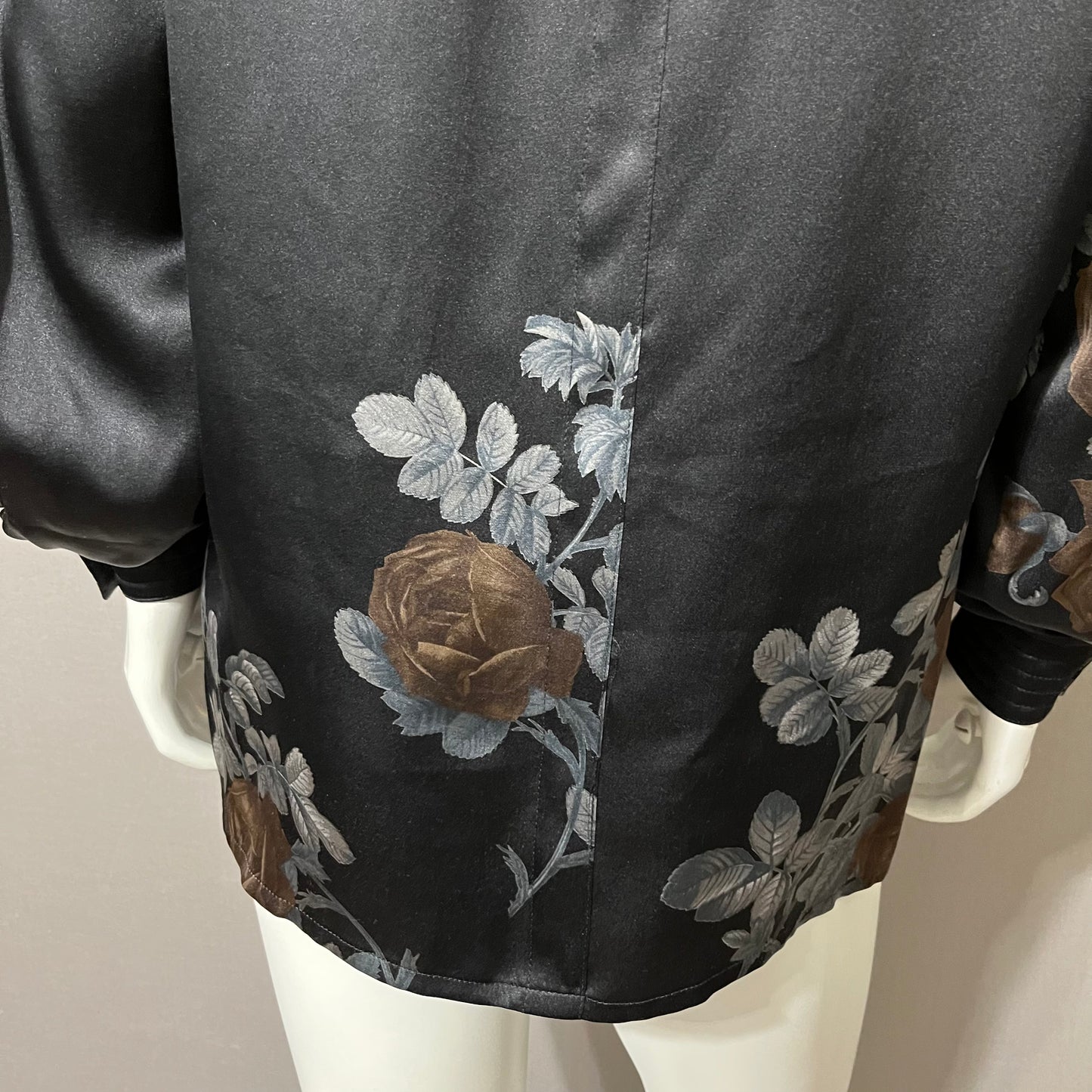 Vintage Escada Black Floral Print Long Sleeve Blouse Sz-Medium/Large