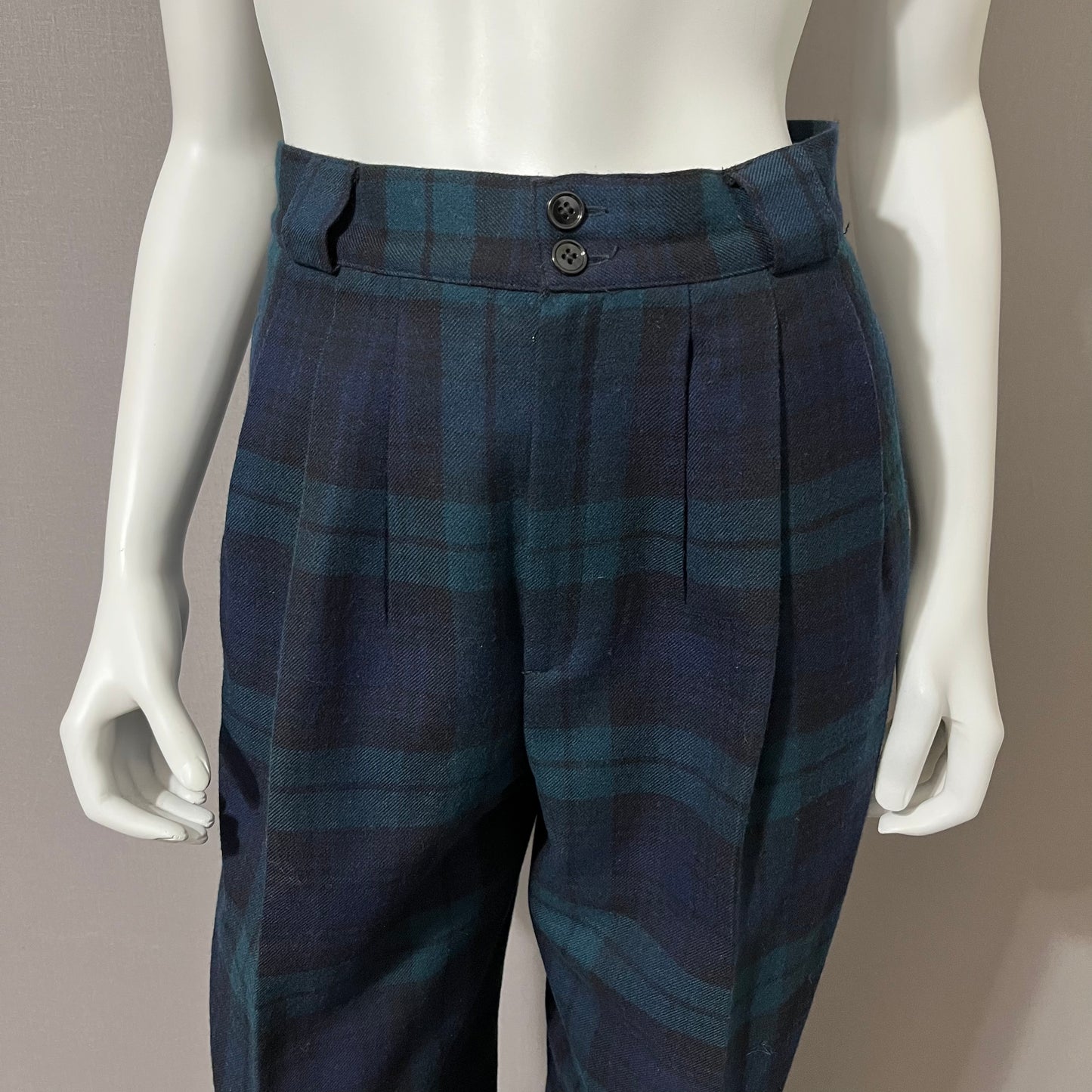 Wool Vintage Green/Navy Plaid High Waist Pants Sz-10 or Medium