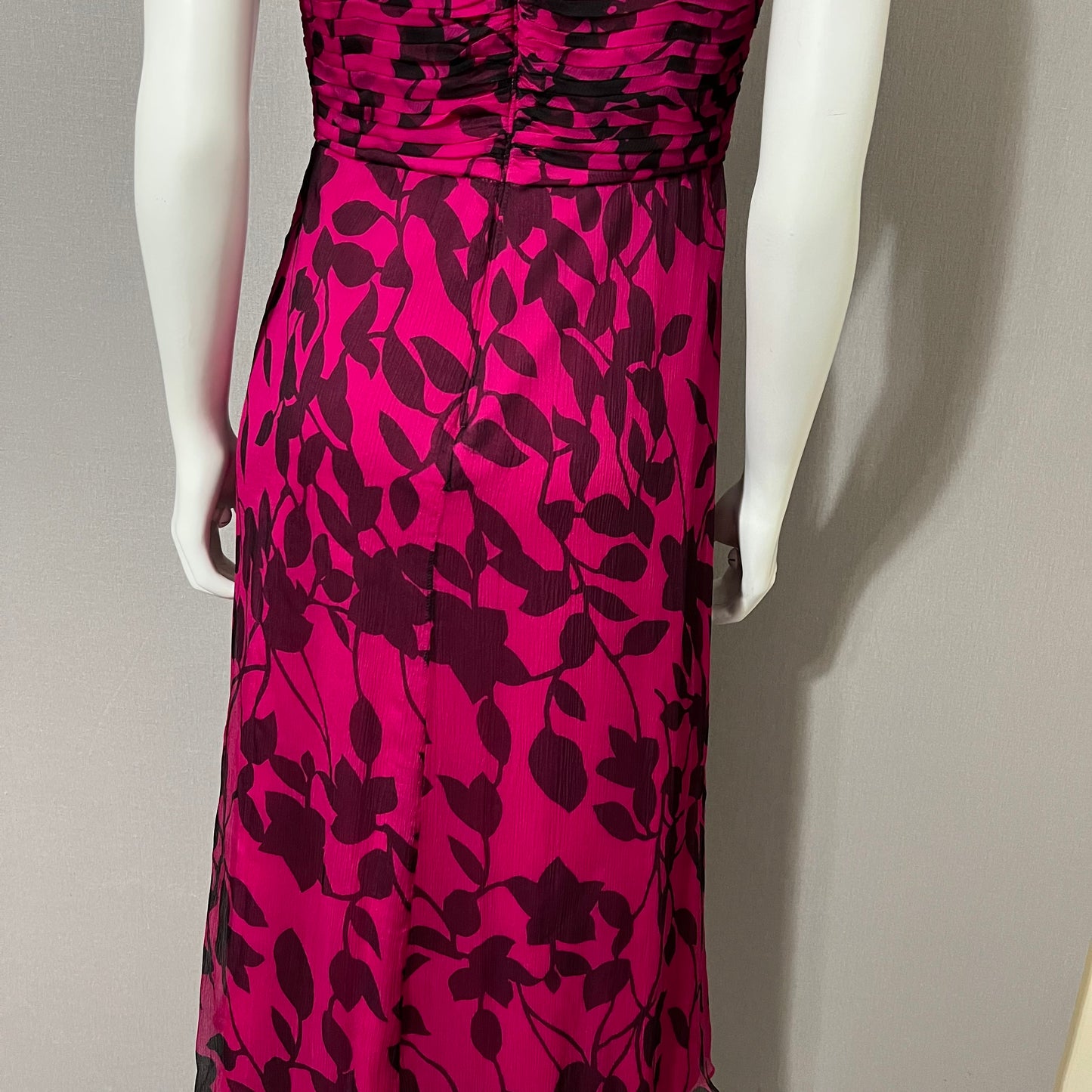 Silk Tadashi Pink Floral V-Neck Flowy Dress Sz-Medium