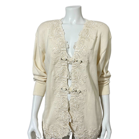 Vintage Lynn Yang Cream Floral Embroidered Sweater Sz-Medium