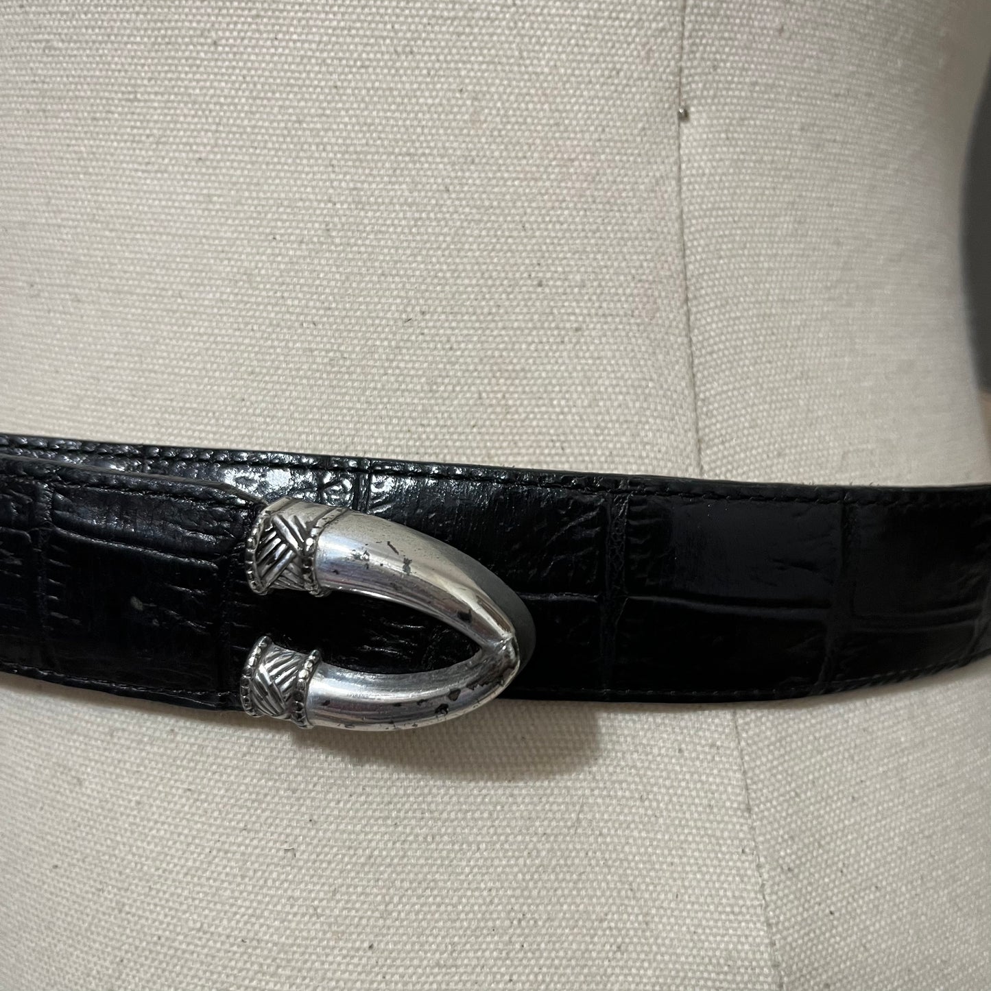 Vintage Brighton Black Leather With Elephant Buckle Belt Sz-Large