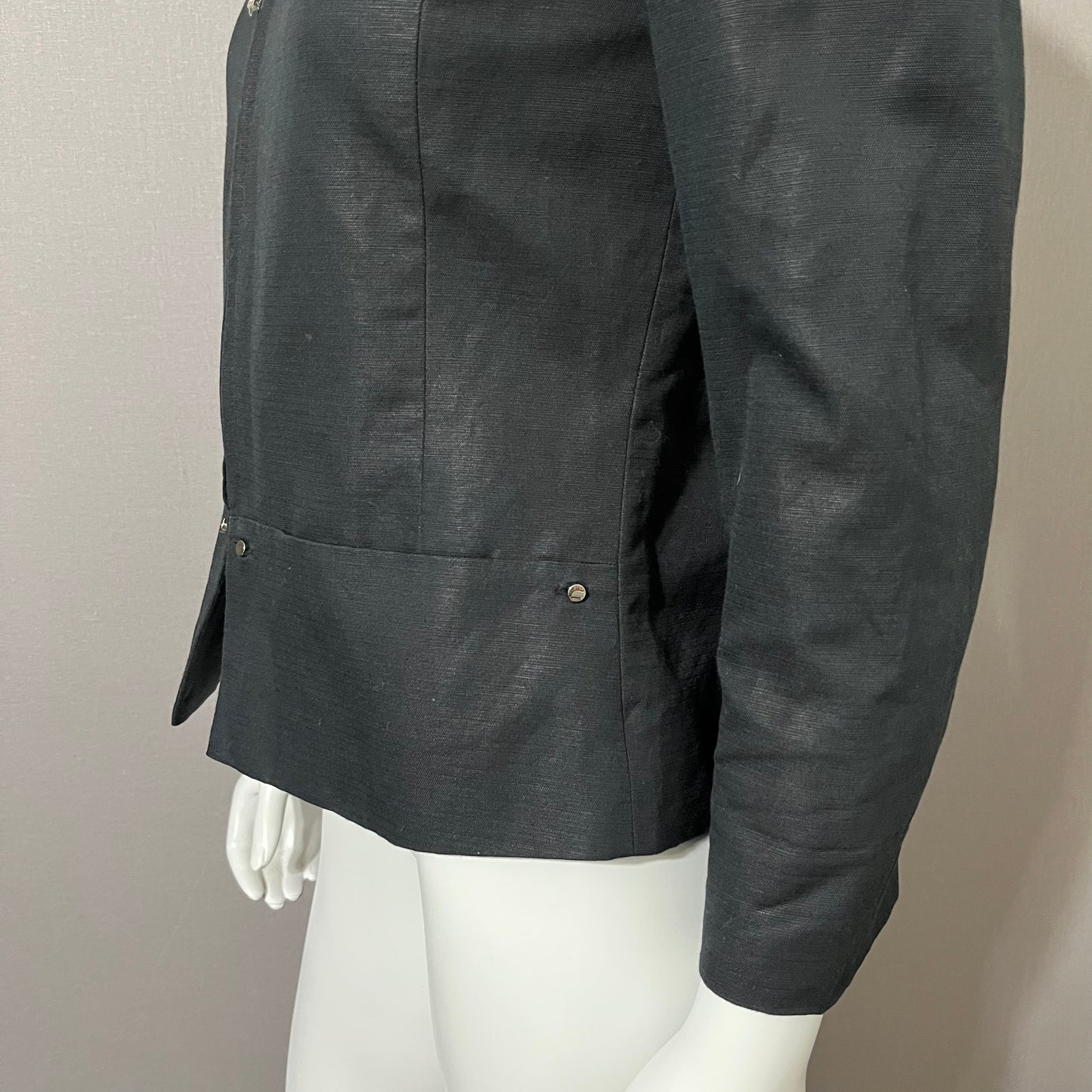 Vintage Anne Klein Black Zip Up Linen/Cotton Jacket Sz-4